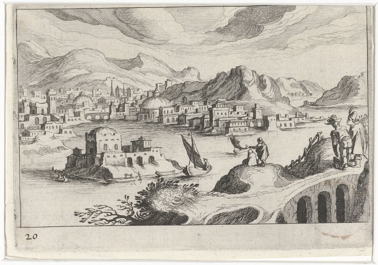 Stadsgezicht in een rivierdal door Simon Frisius