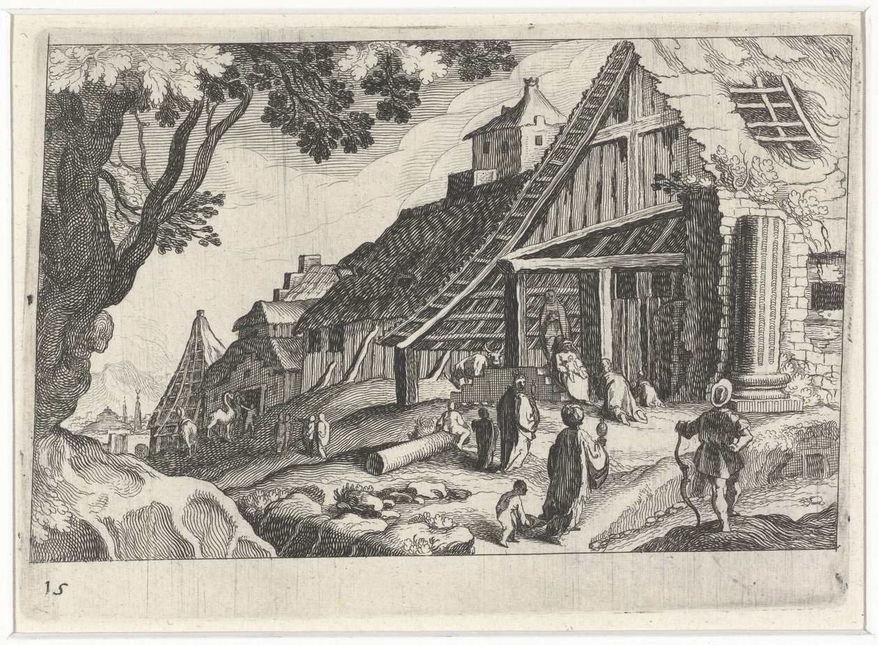 Stadsgezicht met de aanbidding der koningen door Simon Frisius