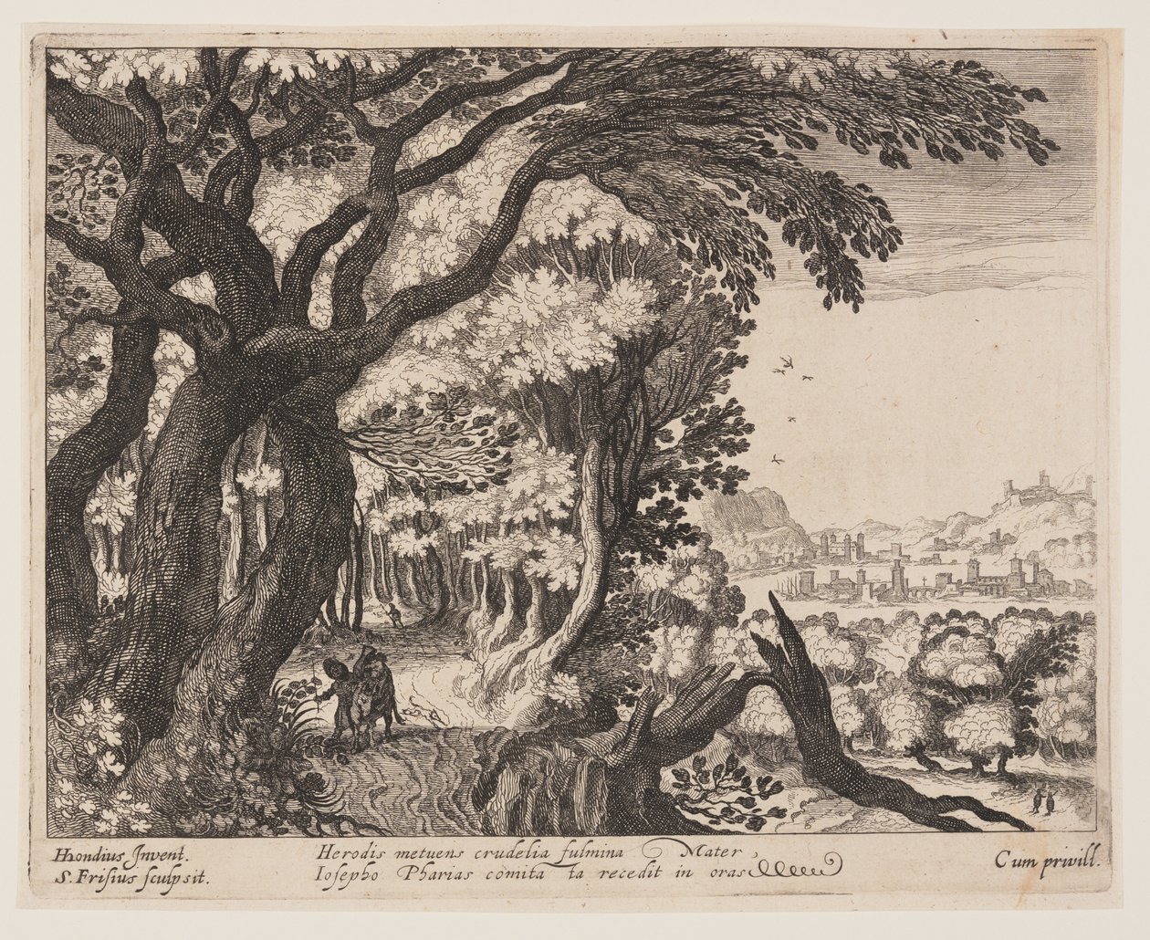 De vlucht naar Egypte, uit Landschappen met scènes uit het leven van Christus door Simon Frisius