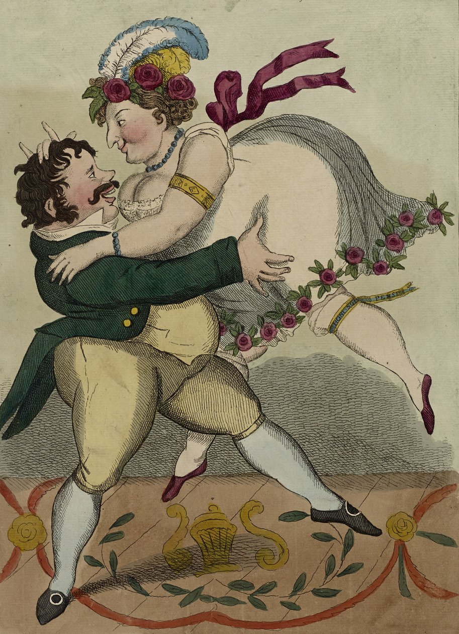 De Nieuwe Duitse Wals, ca. 1818 (handgekleurde ets) door Simon Hehl