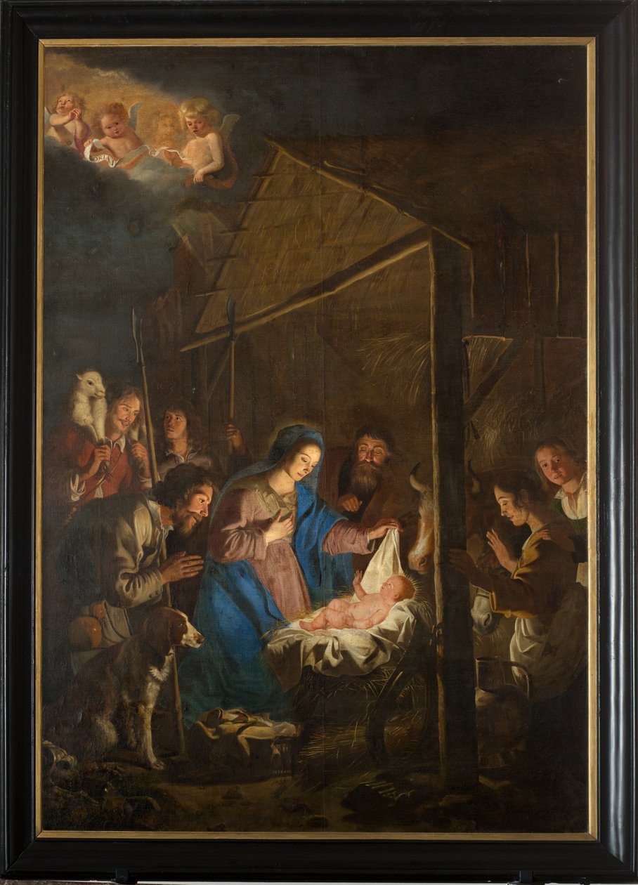 Parochiekerk (Onze-Lieve-Vrouw-Hemelvaartkerk). Interieur. Schilderij. Kersttafereel. Simon De Paepe. Oorsprong abdij Ename (?). door Simon II de Pape