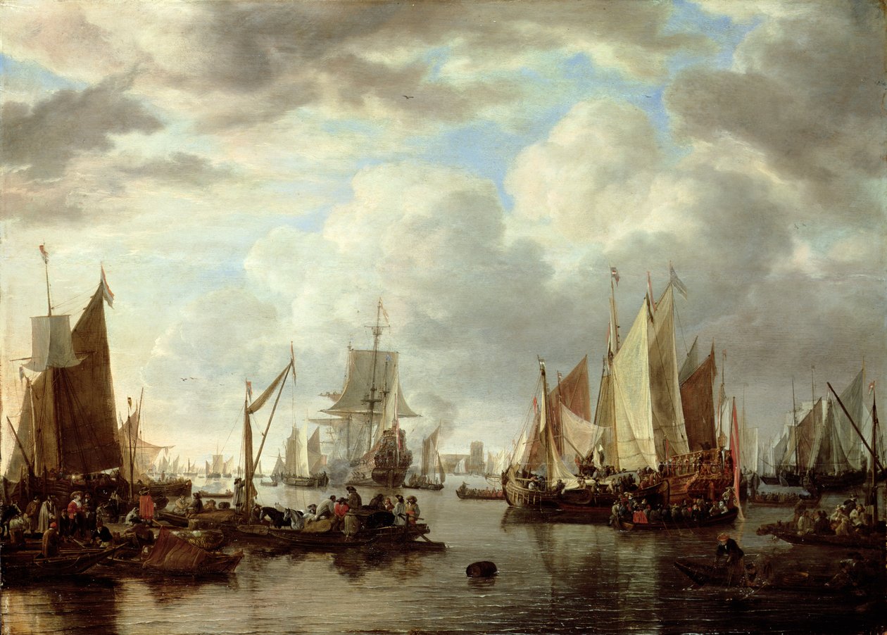 Schepen voor Dordrecht, 1651 door Simon de Vlieger