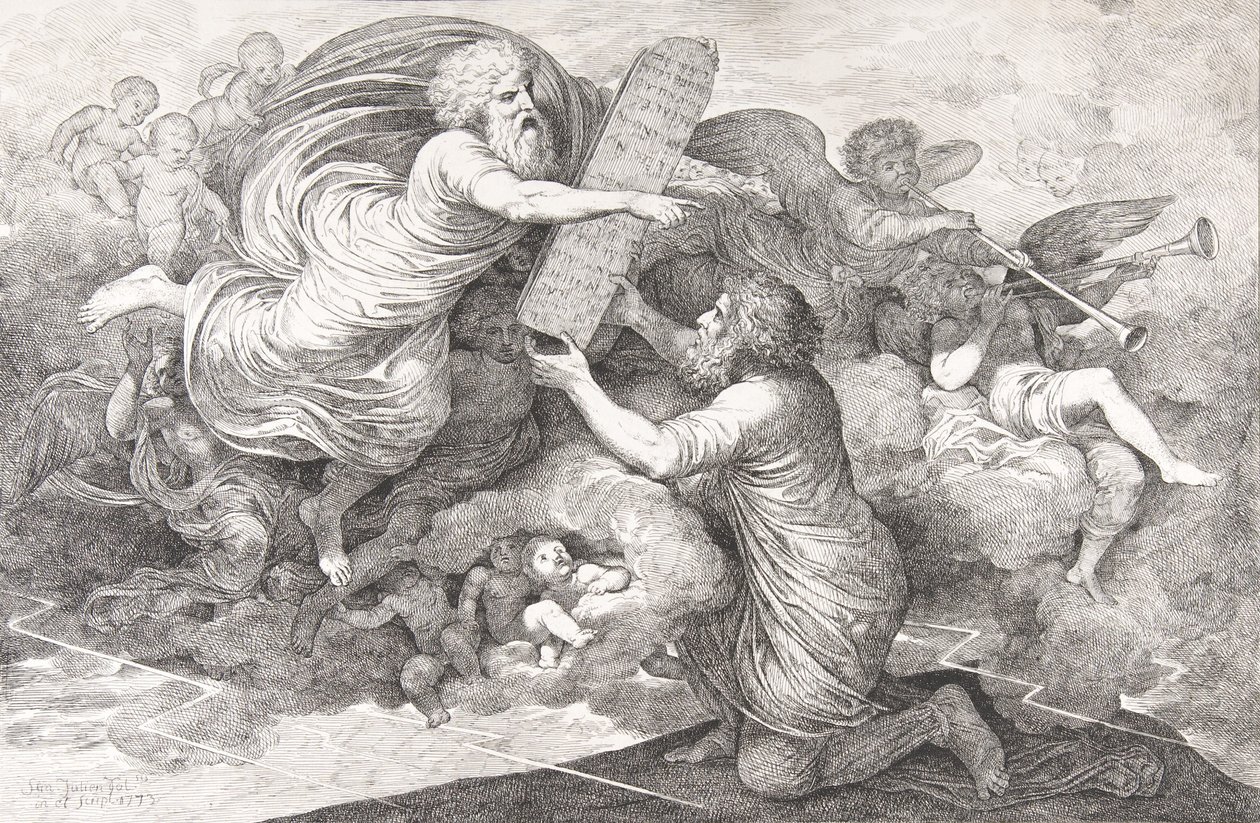 Mozes op de Sinaï De tafelen van de Joodse Wet, 1773 door Simon Julien
