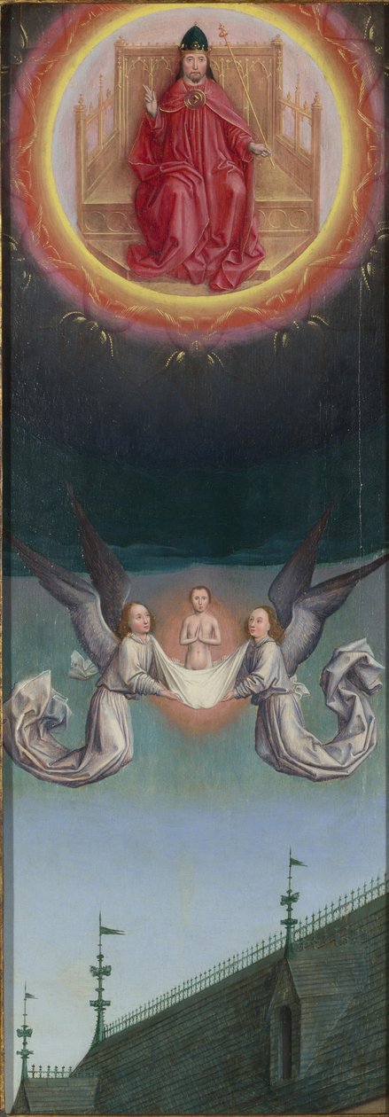 De Ziel van Sint Bertin naar God gedragen van het St Bertin Altaarstuk, ca. 1459 door Simon Marmion