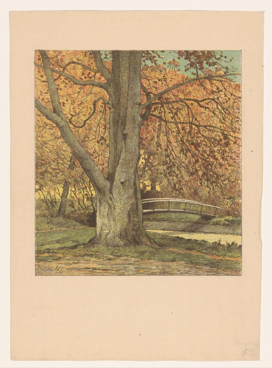 Boom bij beek in de herfst door Simon Moulijn (attributed to)