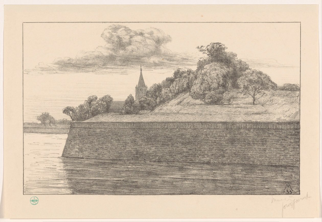 Gezicht op bastion Promers door Simon Moulijn (signed by artist)