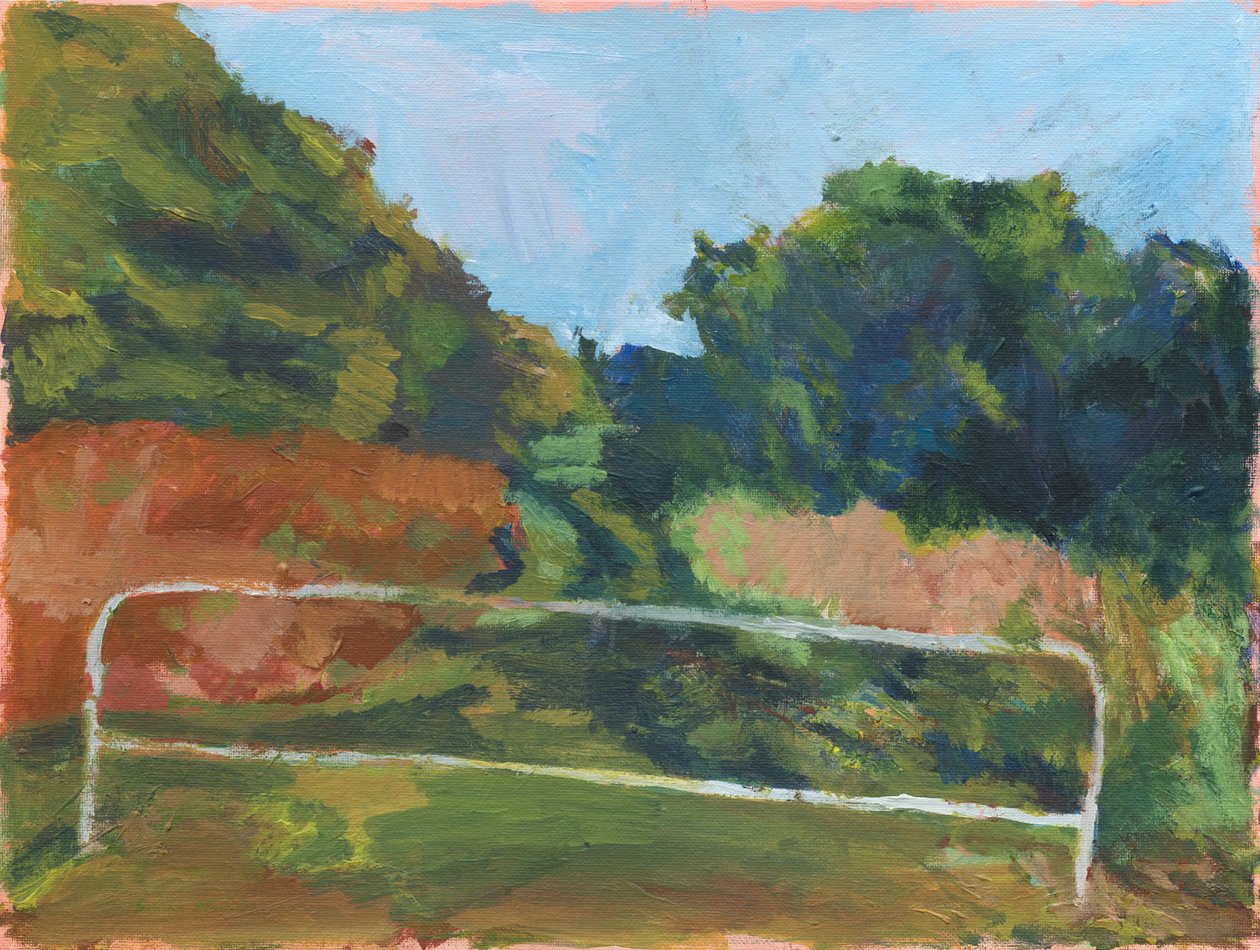 Slagboom en pad, 2025 (acryl op canvasboard) door Simon Neville