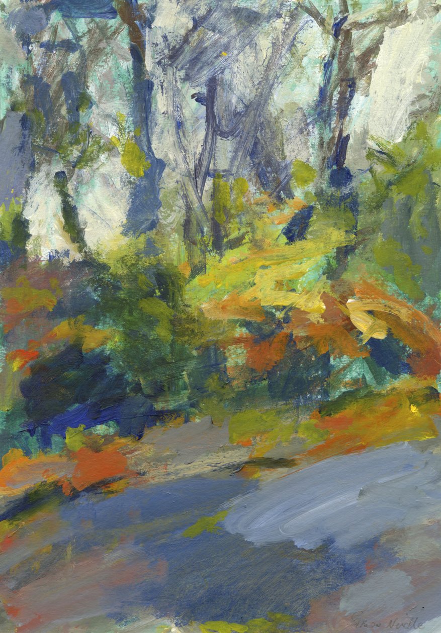 Weg met bomen en struiken, 2023 door Simon Neville