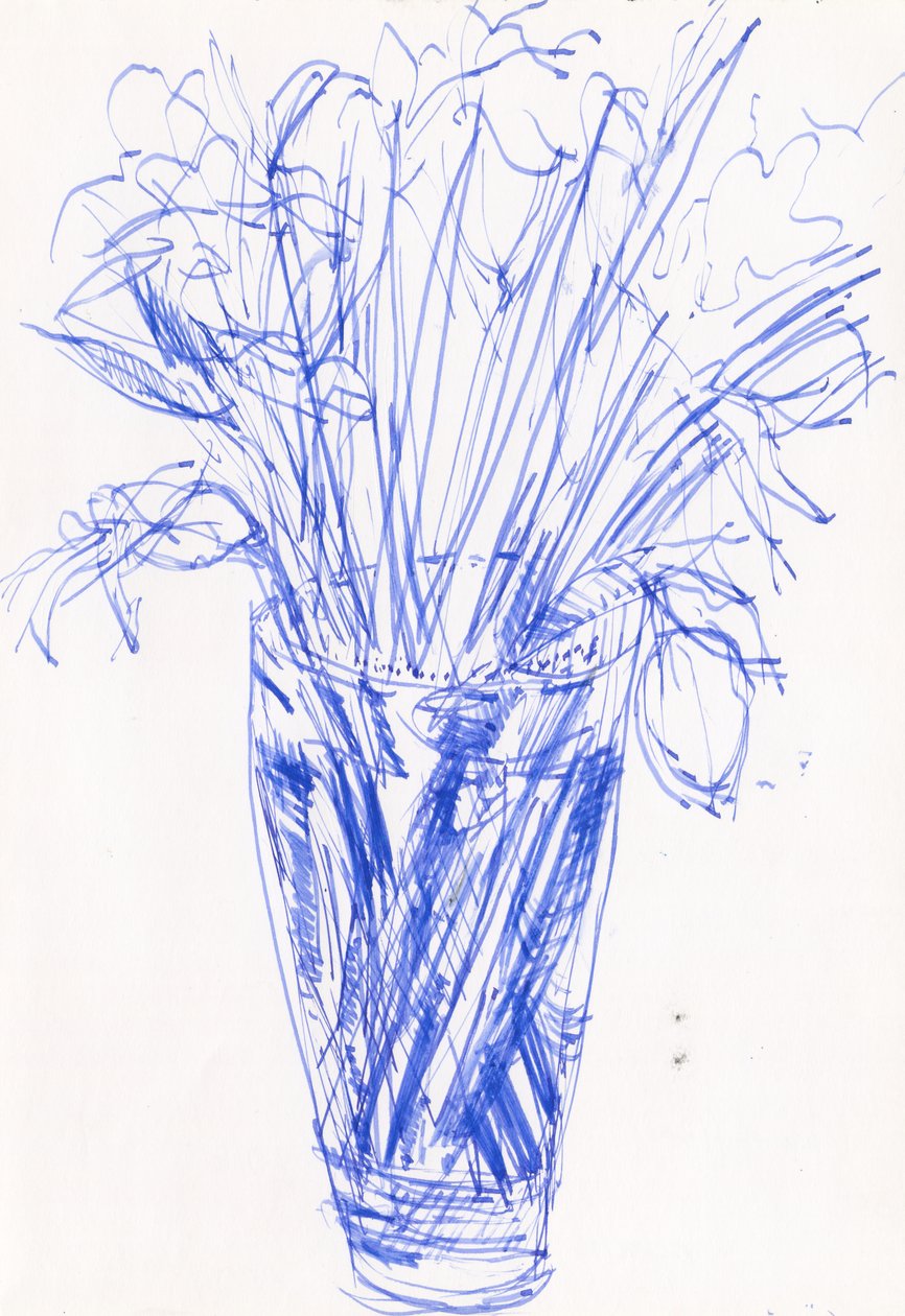 Vaas met bloemen, 2016 (inkt op papier) door Simon Neville