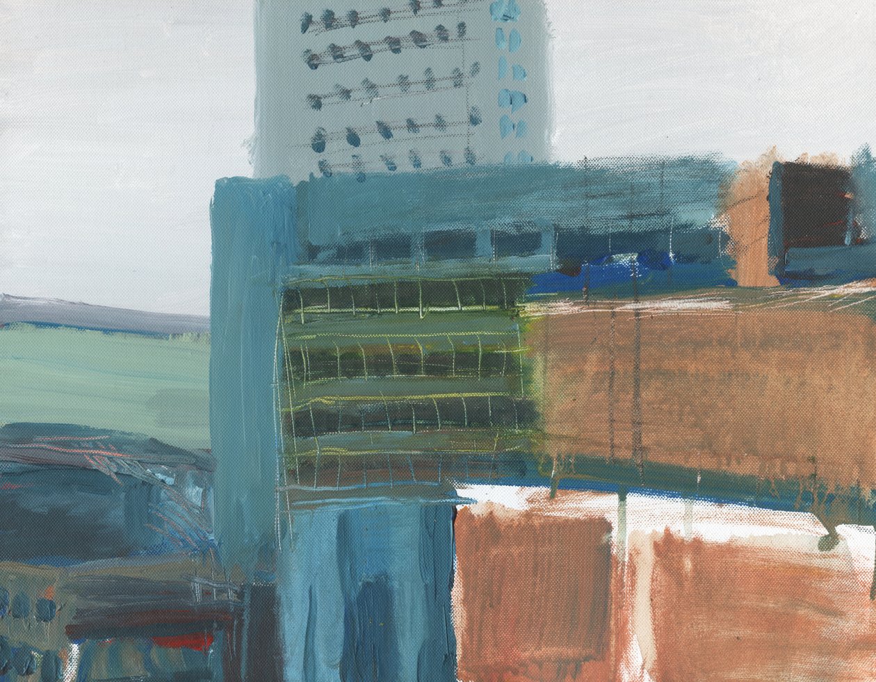 Wandsworth stadsgezicht 5, 2009 (acryl en grafiet op doek) door Simon Neville