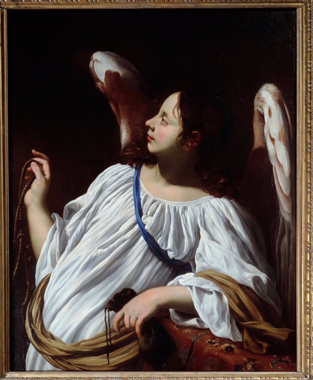 Engel heeft het touw en de beurs, instrumenten van de Passie van Christus (detail) Schilderij door Simon Vouet (1590-1649) 17e eeuw Privécollectie door Simon Vouet