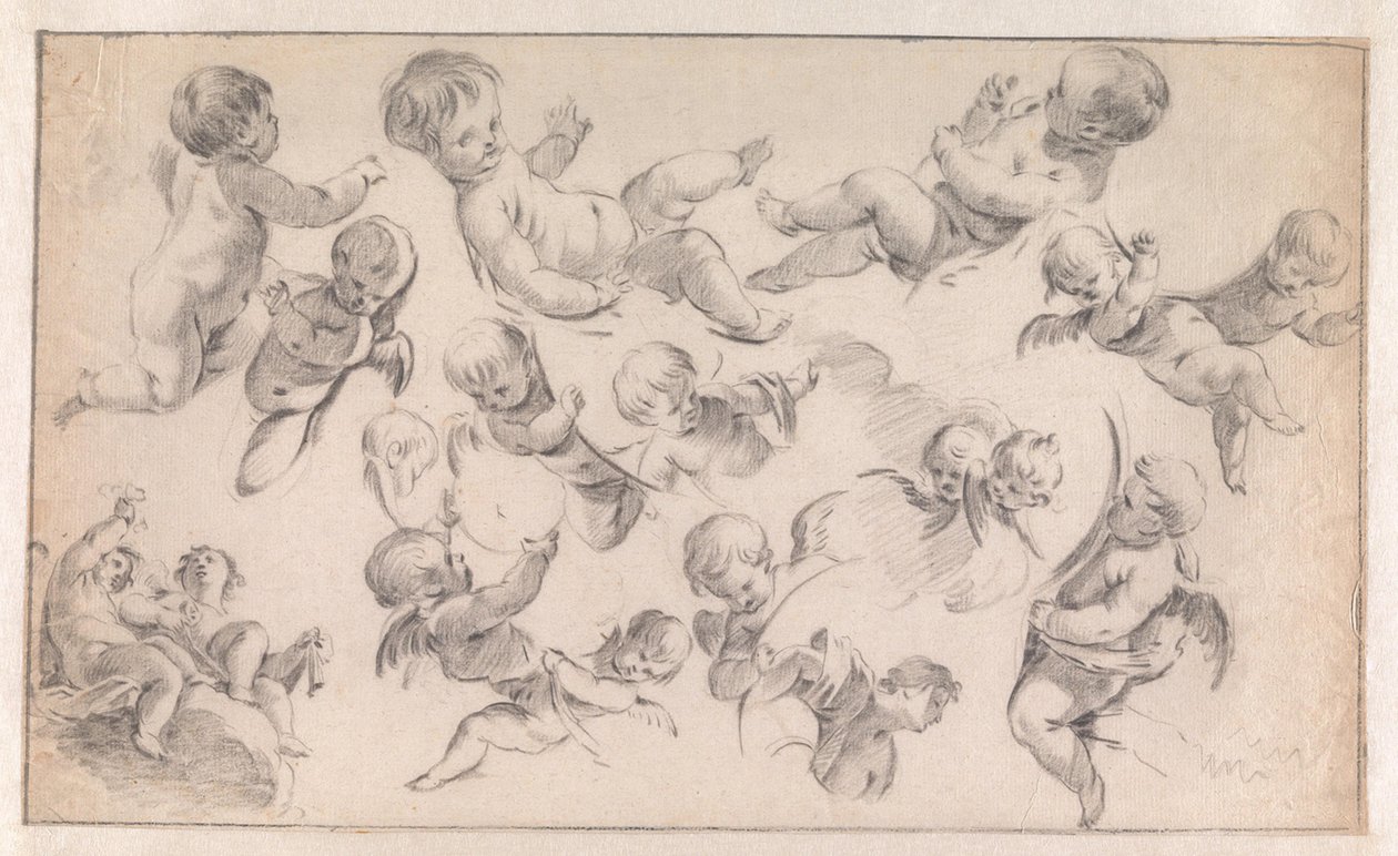 Studie voor een decoratie met putti door Simon Vouet