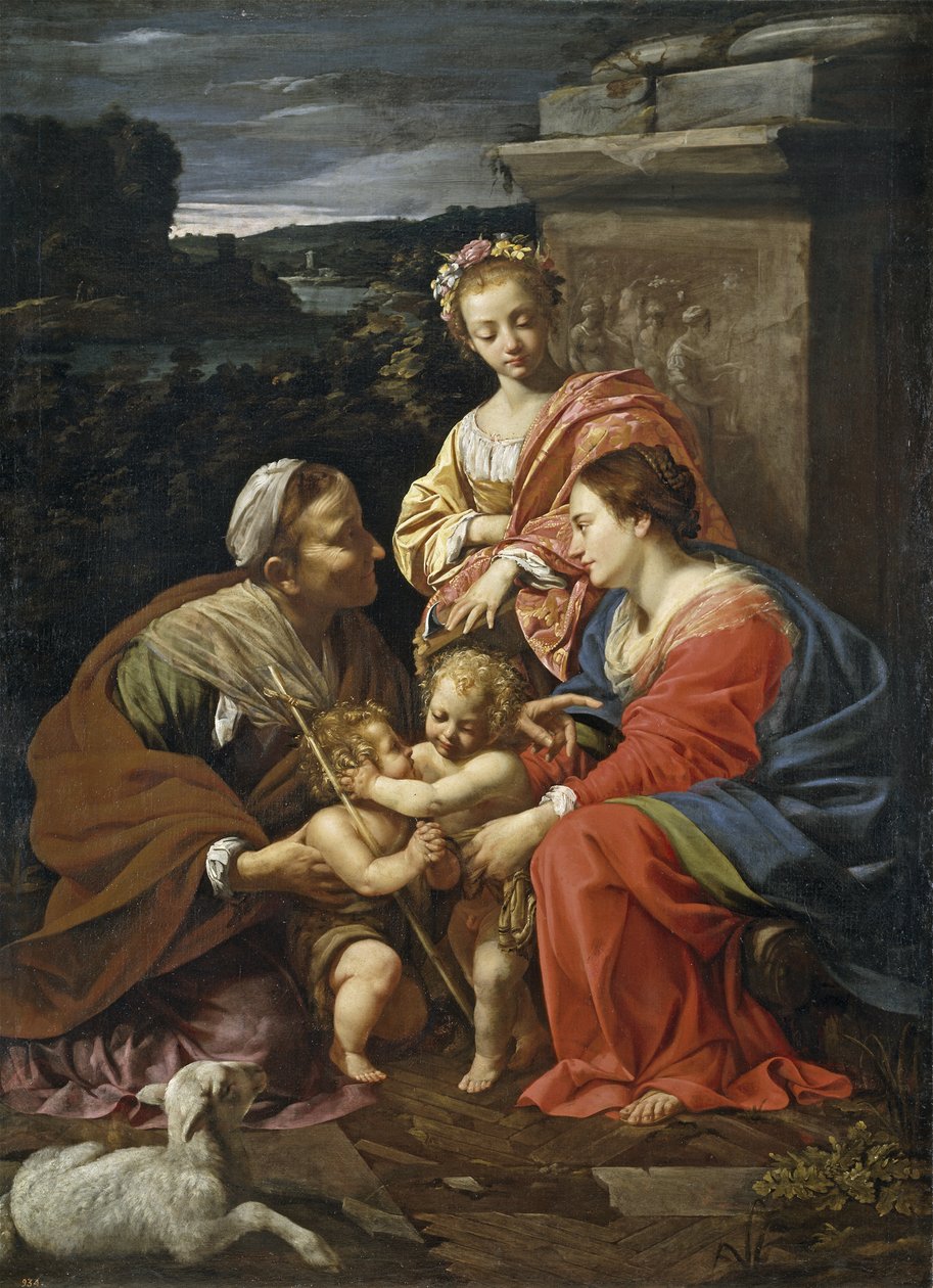 Maagd en kind met Johannes de Doper als jongen, Sint-Elizabeth en Sint-Catharina, 1625-1626 door Simon Vouet