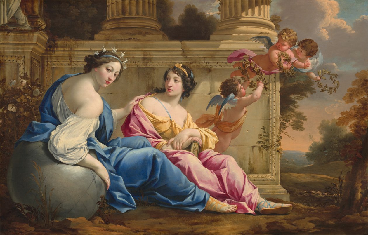 De Muzen Urania en Calliope door Simon Vouet and Studio