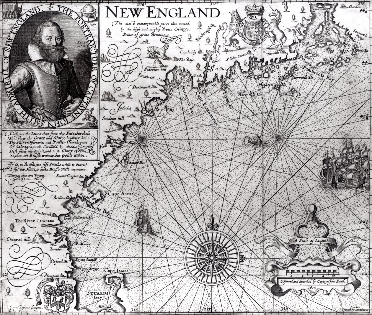 Kaart van de kust van New England, waargenomen en beschreven door kapitein John Smith (1580-1631) 1614, uit 