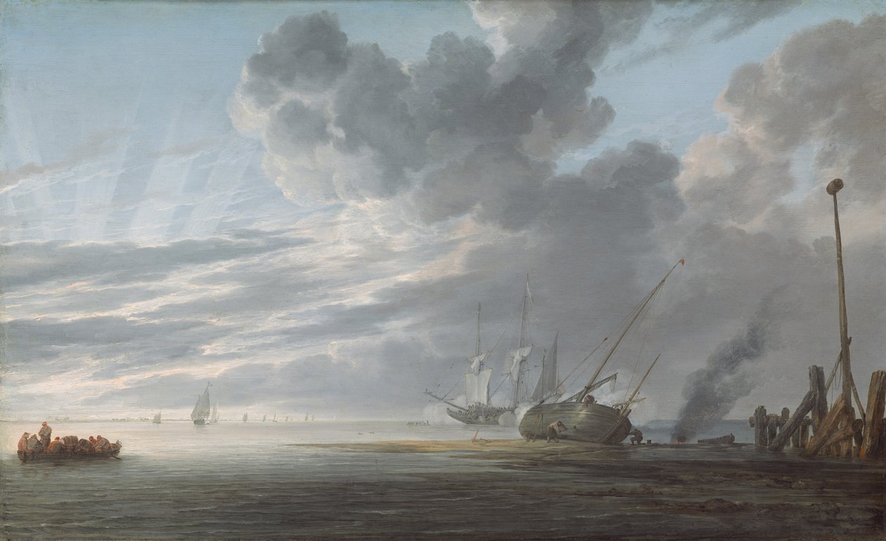 Estuarium aan het einde van de dag, ca. 1640-1645 door Simon de Vlieger