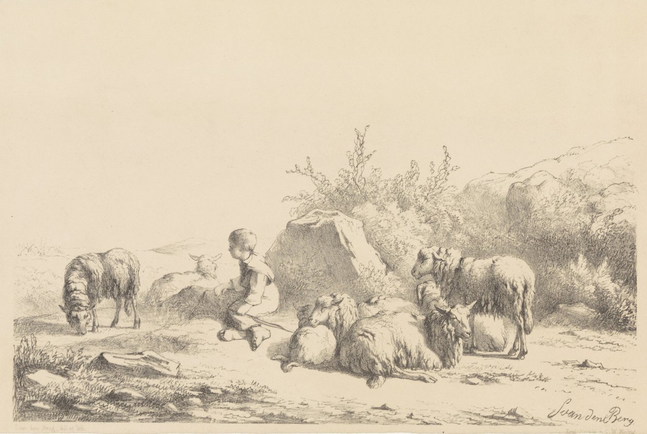 Herder en schapen door Simon van den Berg