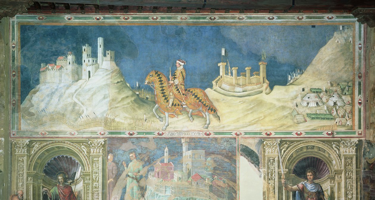 Herdenking van Guidoriccio da Fogliano bij het beleg van Montemassi, uit de Sala del Mappamondo, 1328 door Simone Martini