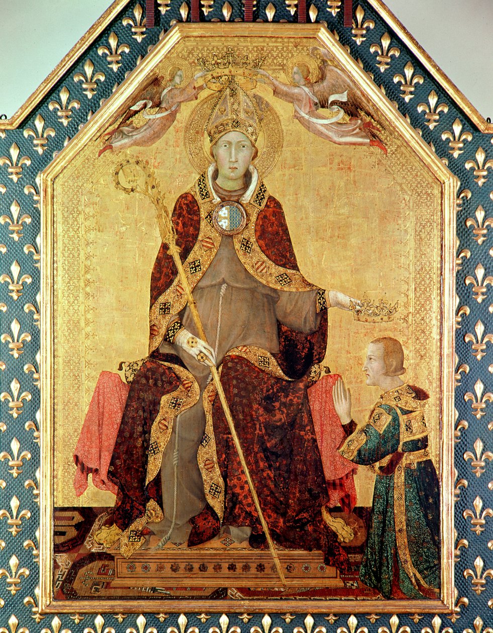 St. Louis van Toulouse (1274-97) kroont zijn broer, Robert van Anjou (1278-1343) van het Altaar van St. Louis van Toulouse, 1317 door Simone Martini