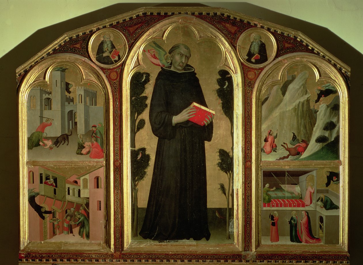 Het Gezegende Agostino Novello Altaarstuk, met vier van zijn wonderen, ca. 1328 door Simone Martini