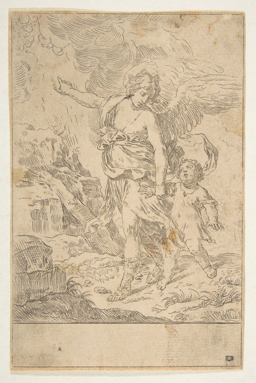 Een beschermengel die met een kind wandelt, ca. 1640 door Simone Cantarini