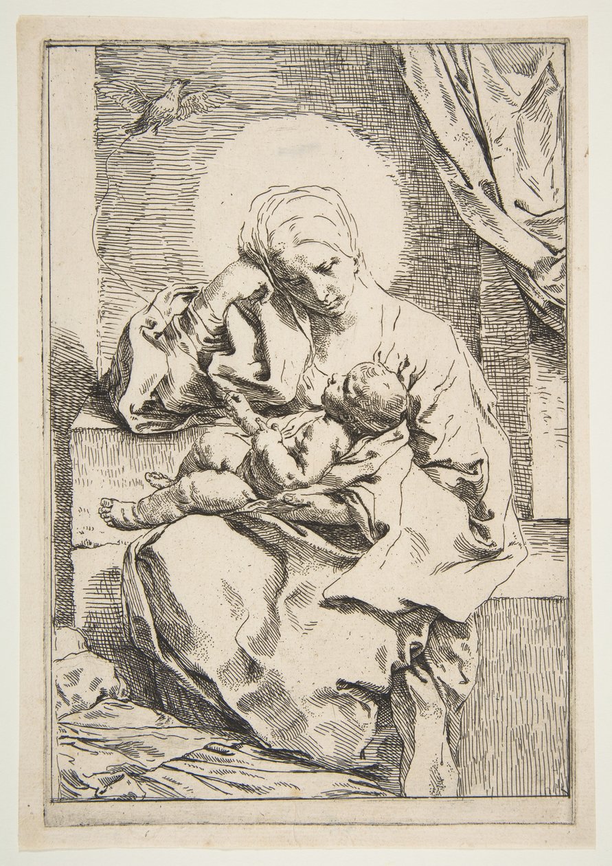 Madonna en Kind met een vogel, ca. 1635-1636 door Simone Cantarini