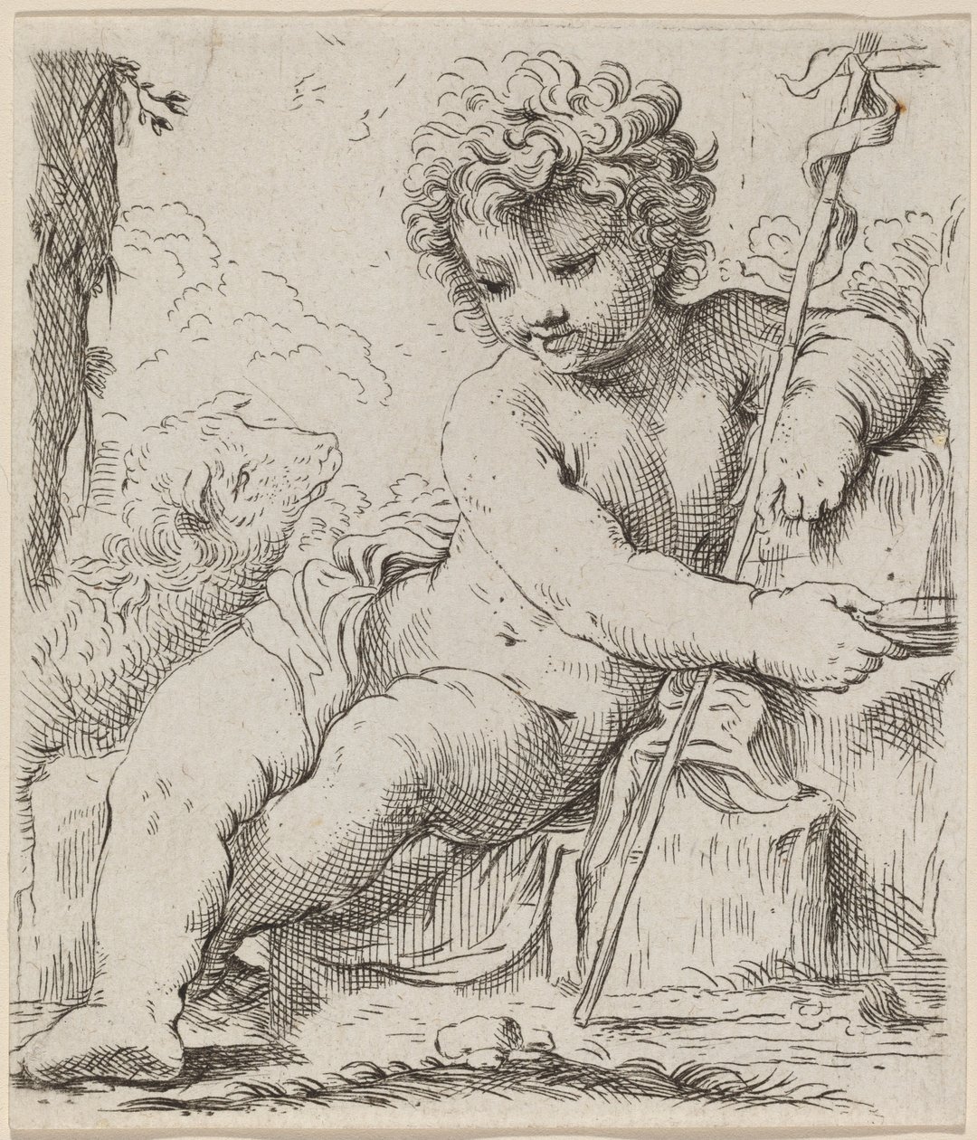 De Heilige Johannes als Kind door Simone Cantarini