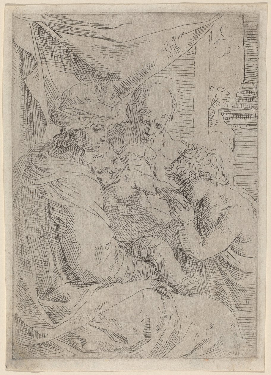 De Maagd en het Kind met Sint Jan door Simone Cantarini