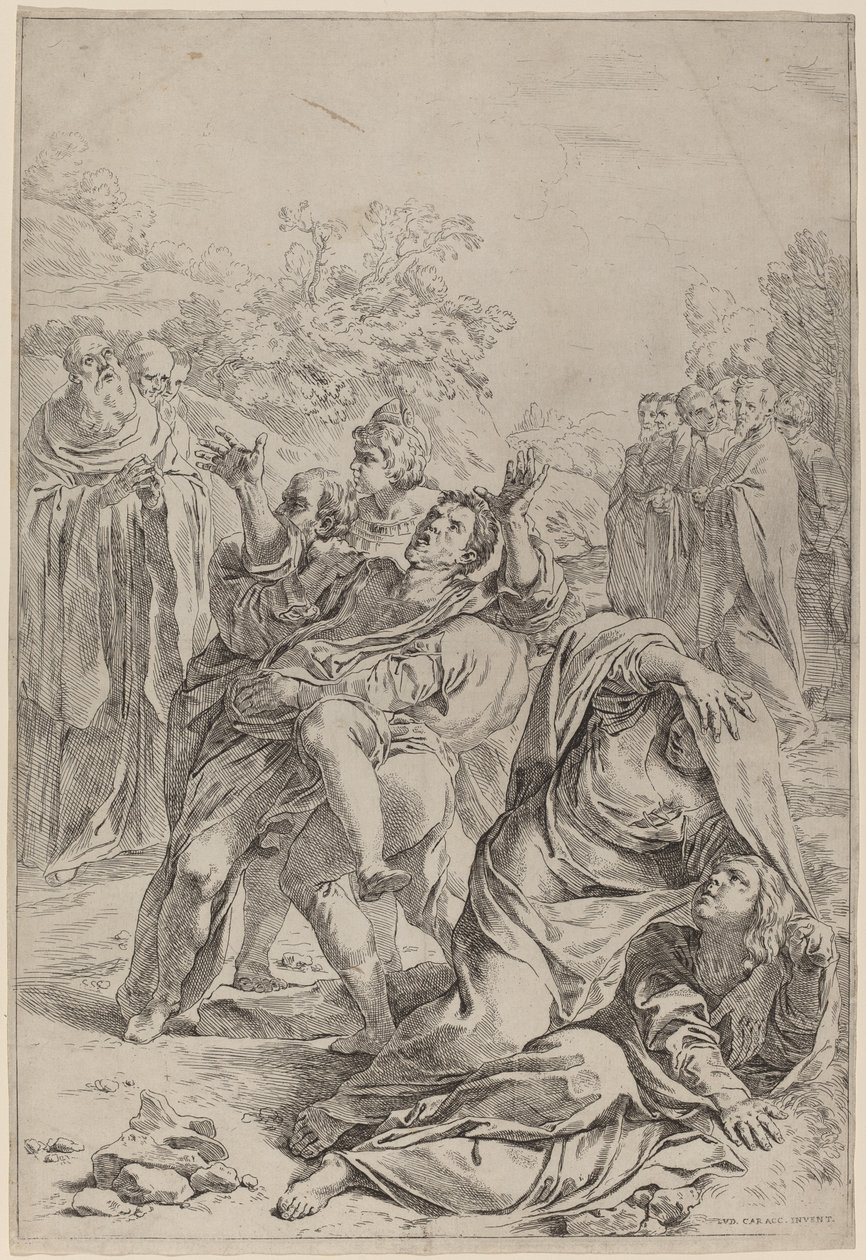 Sint Benedictus geneest de Bezetene door Simone Cantarini after Lodovico Carracci