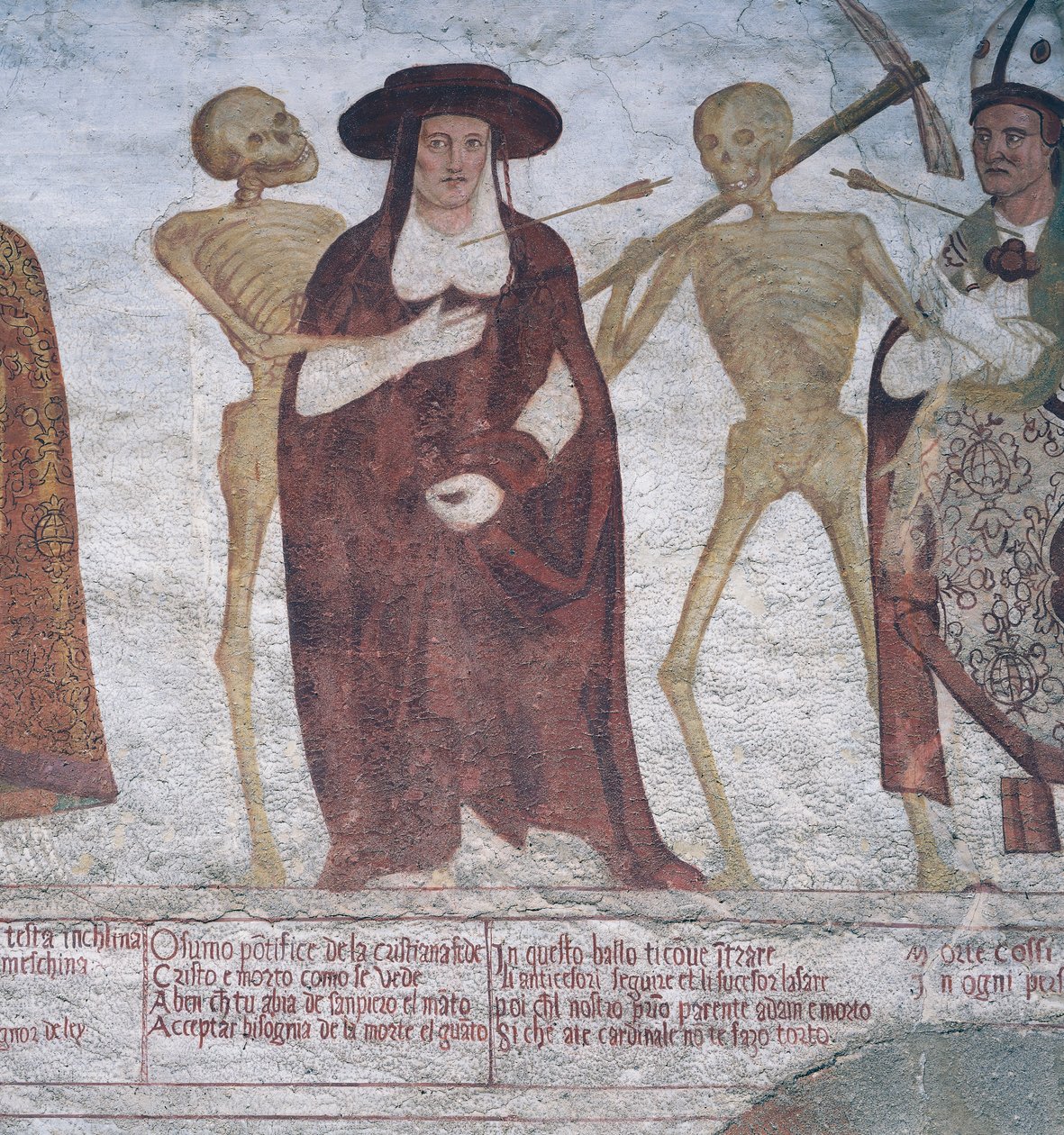 De kardinaal en de dood, detail uit De Dodendans door Simone II Baschenis