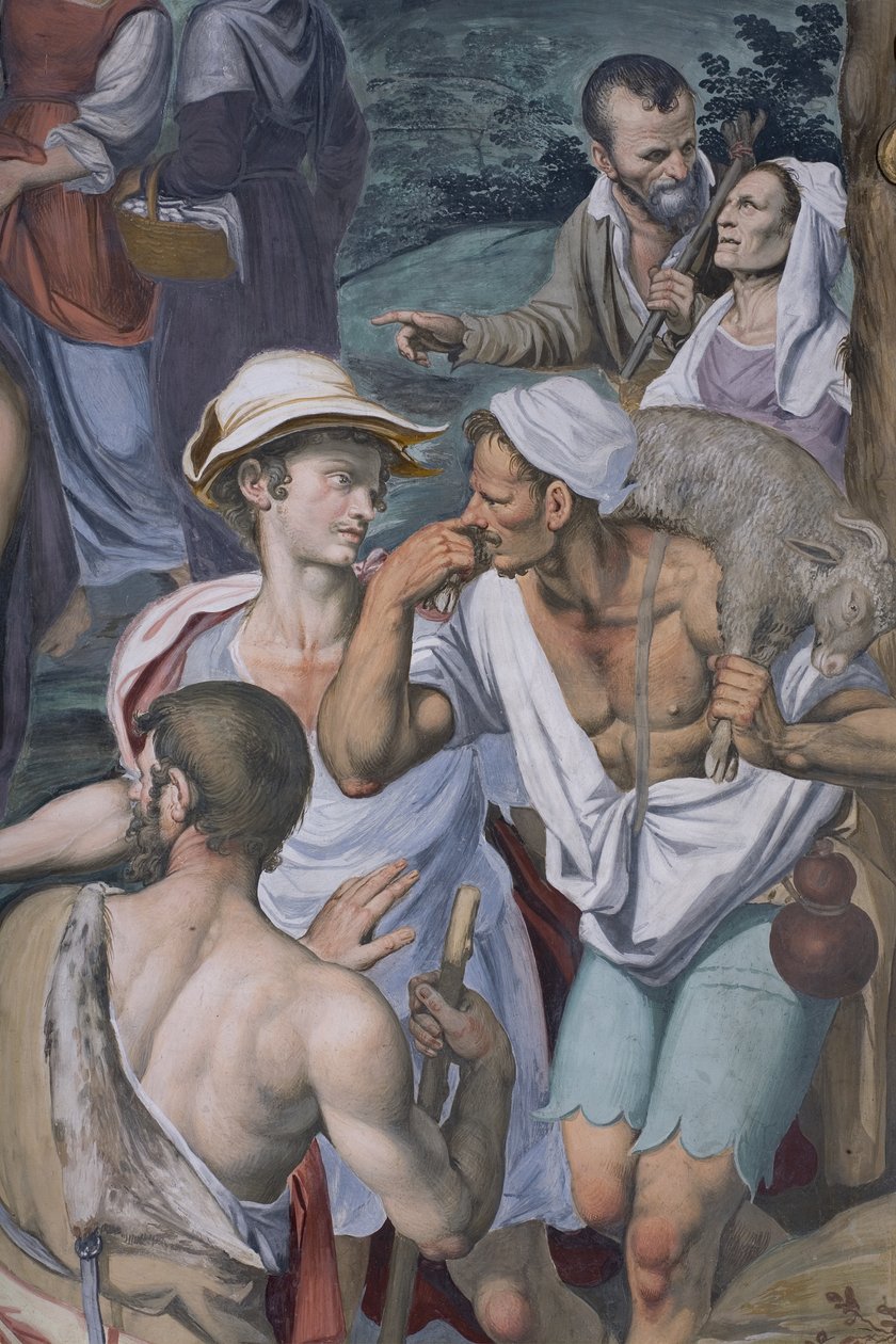 Aanbidding van de herders, 1578-82 (detail) door Simone Veneziano Peterzano