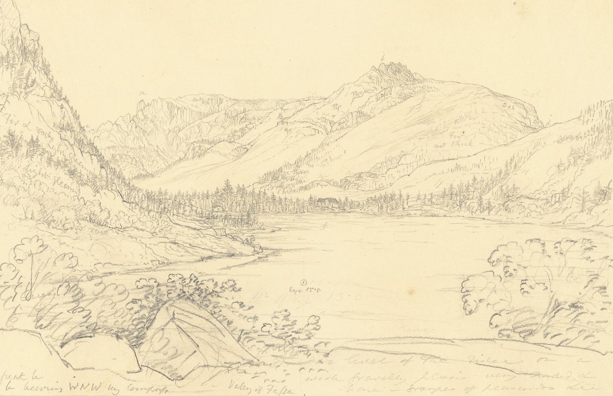 Vallei van Fassa vanaf de overkant van Gries door Sir John Frederick William Herschel