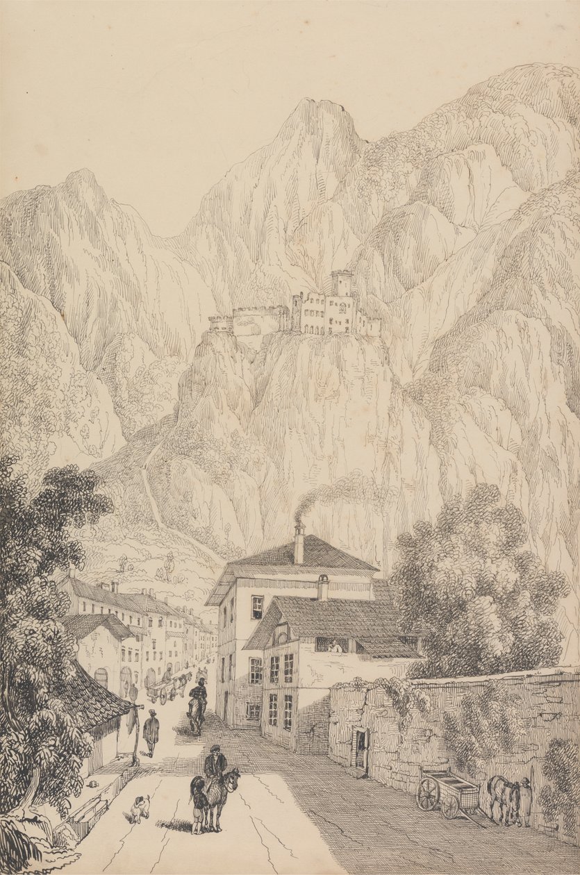 Album van 30 Zichten in de Tirol en Italië: Kasteel van Salurn nabij de Stad door Sir Charles D