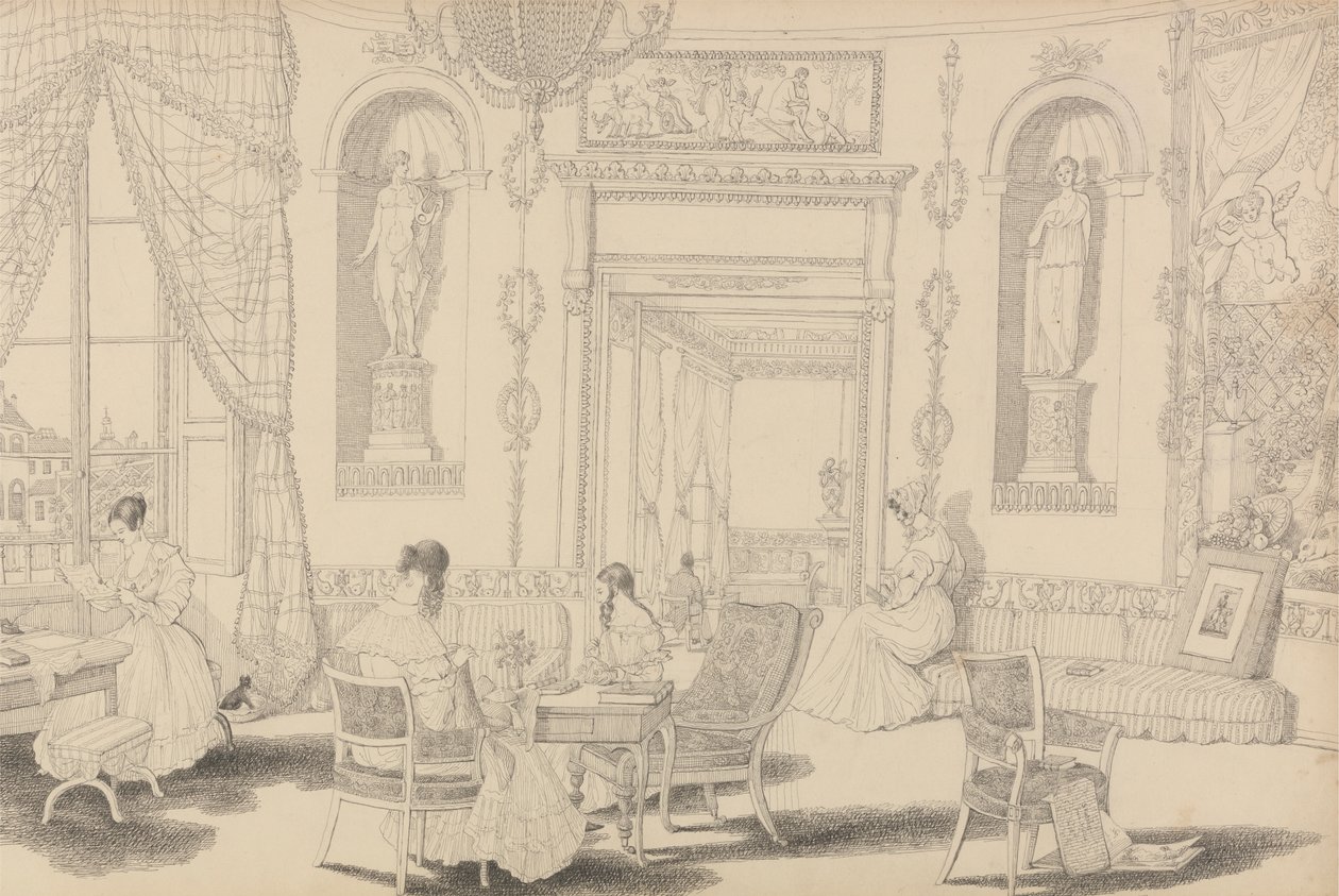 Album van 30 Zichten in Tirol en Italië: Cirkelvormige Boudoir in Casino Pecori 10 oktober 1841 door Sir Charles D