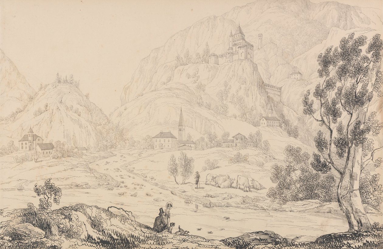 Album van 30 uitzichten in Tirol en Italië: Fort Trostburg bij de stad Kollman. Tirol. 28 oktober 1840 door Sir Charles D
