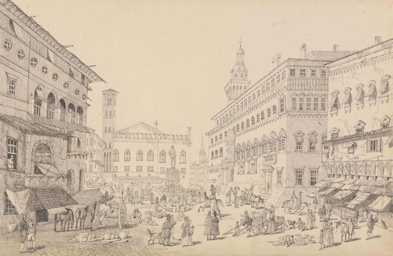 Album met 30 uitzichten in Tirol en Italië: plein in Bologna, kathedraal en paleis van de pauselijke legaat 12 nov. 1840 door Sir Charles D
