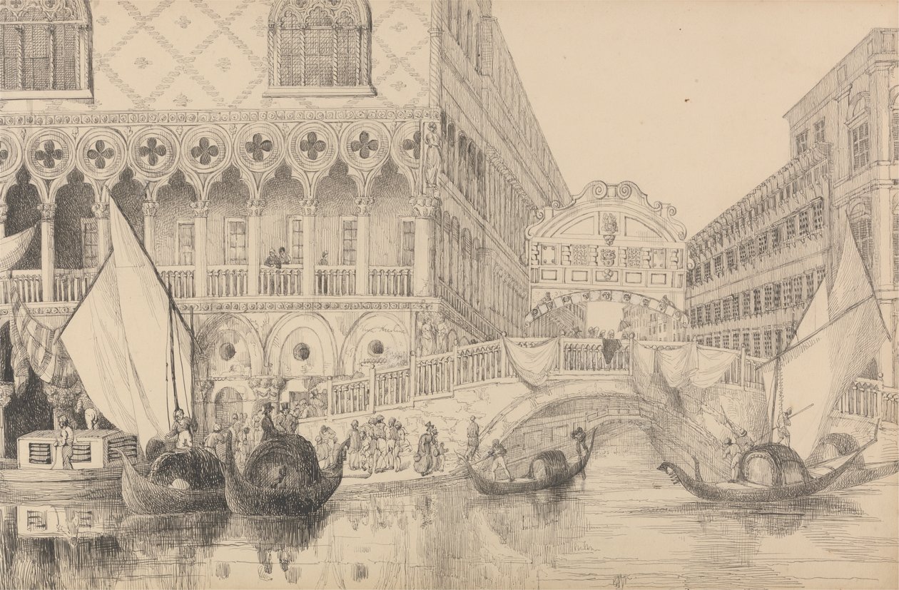 Album van 30 uitzichten in Tirol en Italië: De Brug der Zuchten en een deel van het Dogenpaleis 10 nov. 1840 door Sir Charles D