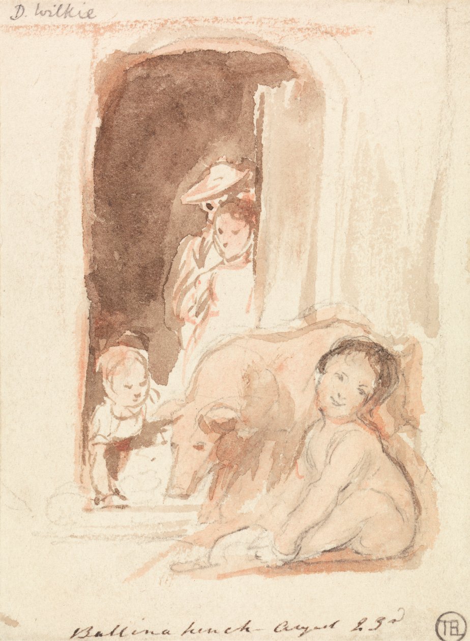 Kinderen met Varken bij een Deur in Ballynahinch, Ierland door Sir David Wilkie