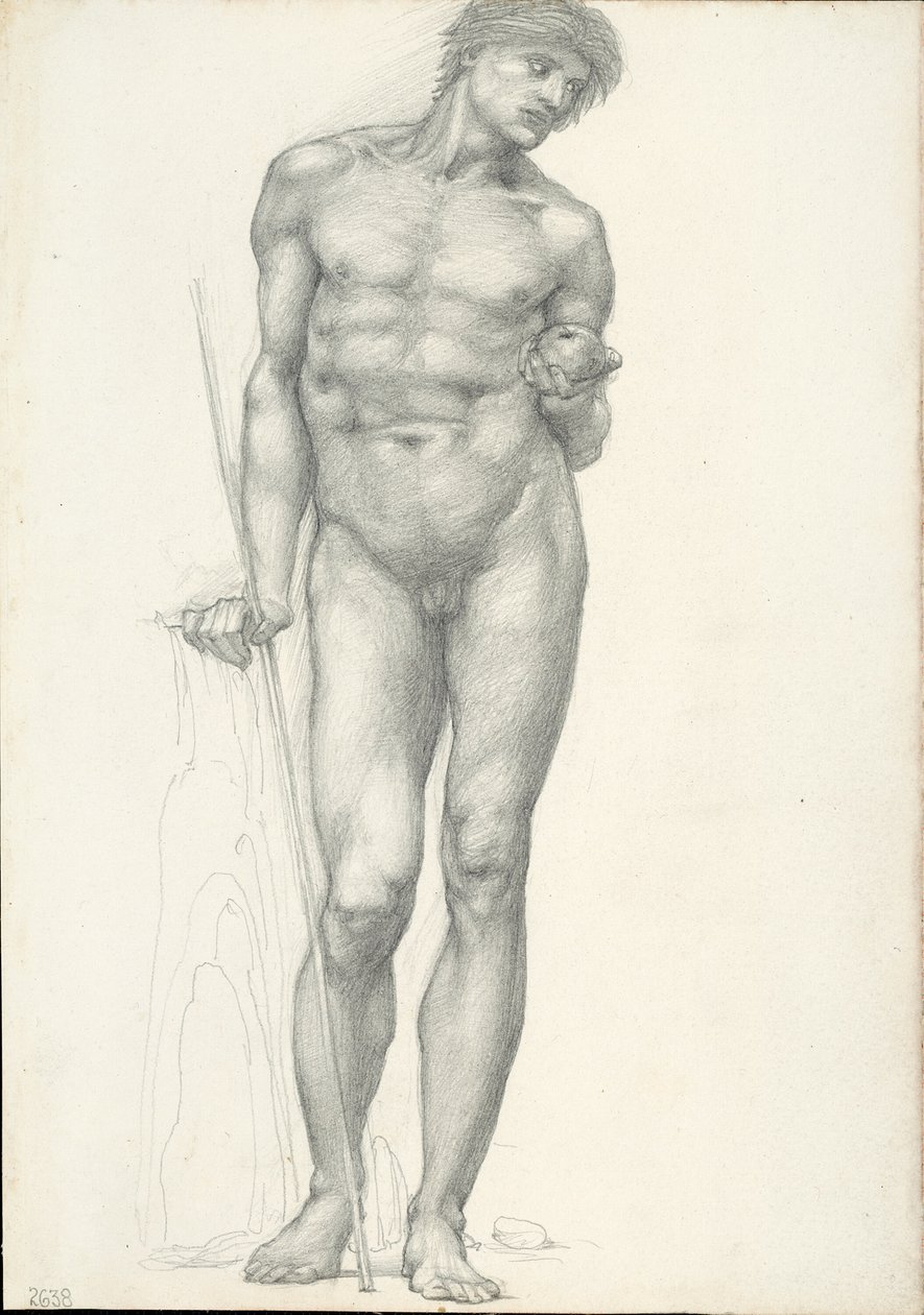 Parijs met gouden appel in linkerhand, voor het Troje drieluik (schetsboek #2638) door Sir Edward Burne Jones