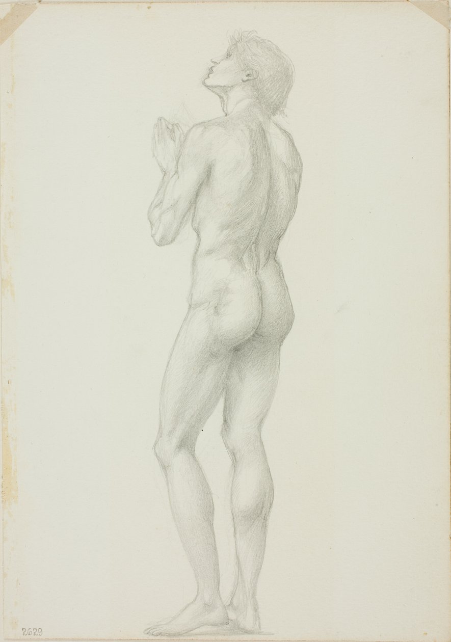 Staande mannelijke naakt met gevouwen handen in gebed door Sir Edward Burne Jones
