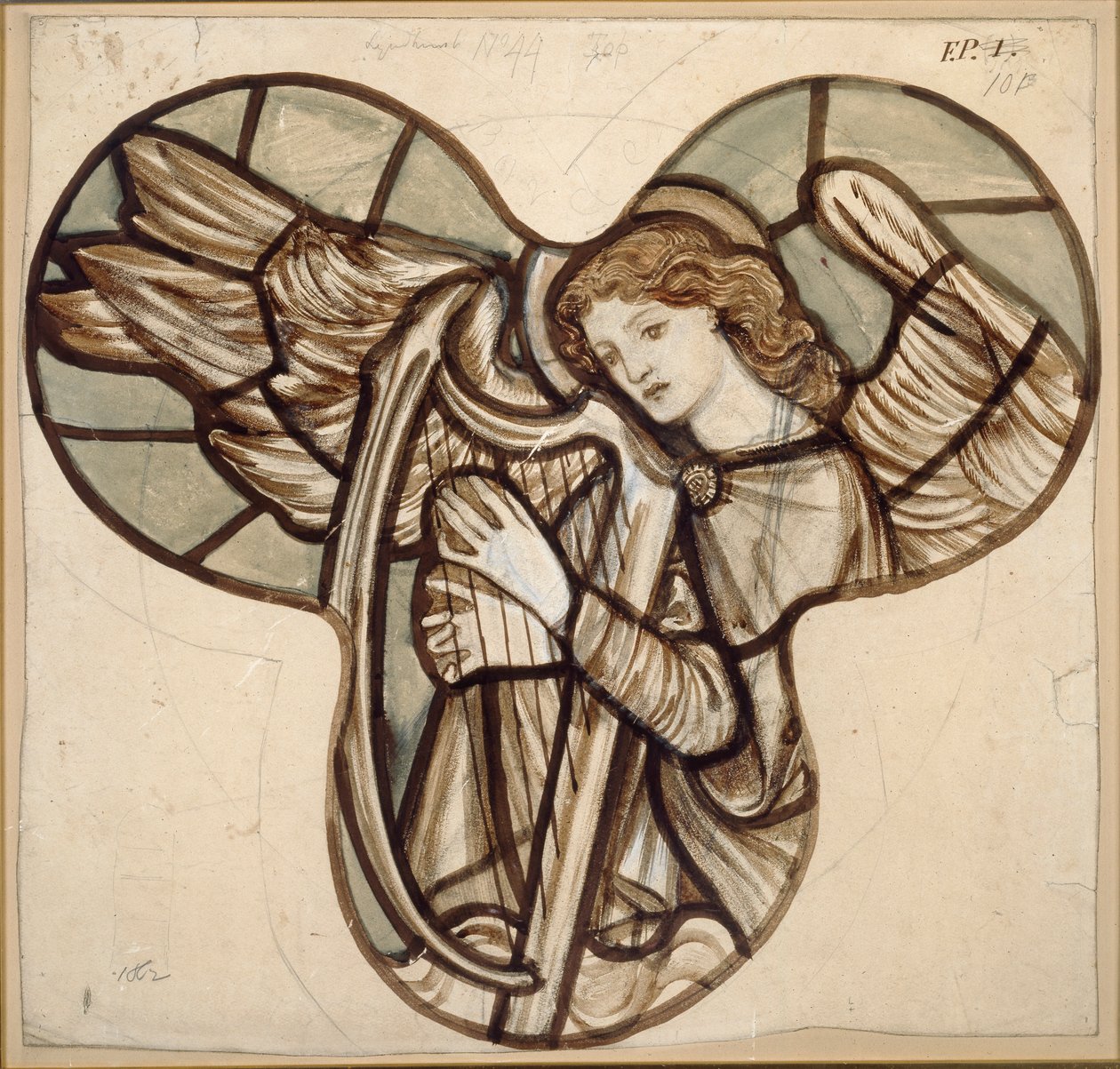 Ontwerp voor glas-in-lood in Lyndhurst Church: Een engel harpist, 1862 door Sir Edward Coley Burne Jones