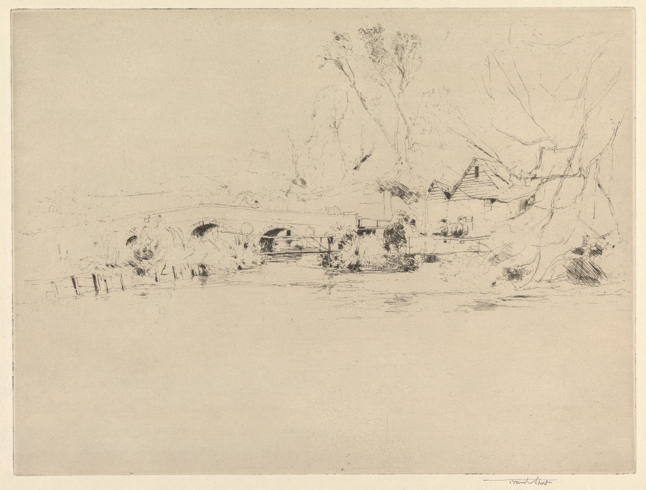 Oude Molen aan de Wandle, bij Mitcham door Sir Frank Short