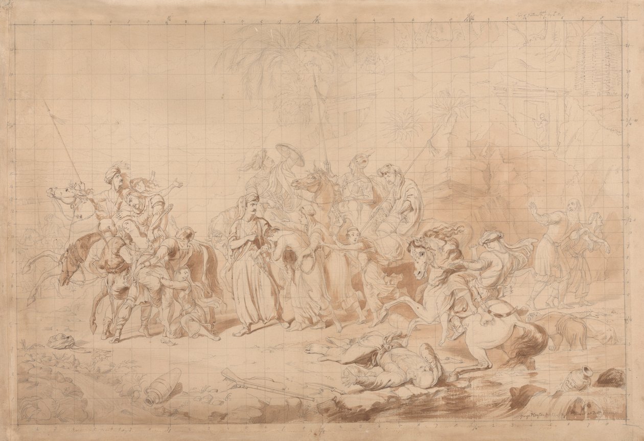 Bandieten van Koerdistan helpen Georgiërs bij het verrassen en ontvoeren van Circassische vrouwen door Sir George Hayter