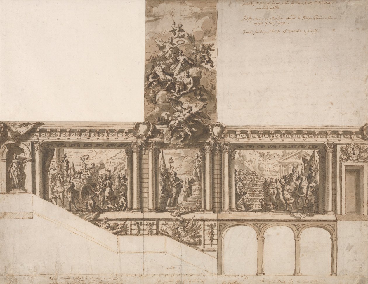 Ontwerp voor Plafond, Muren en Trap door Sir James Thornhill