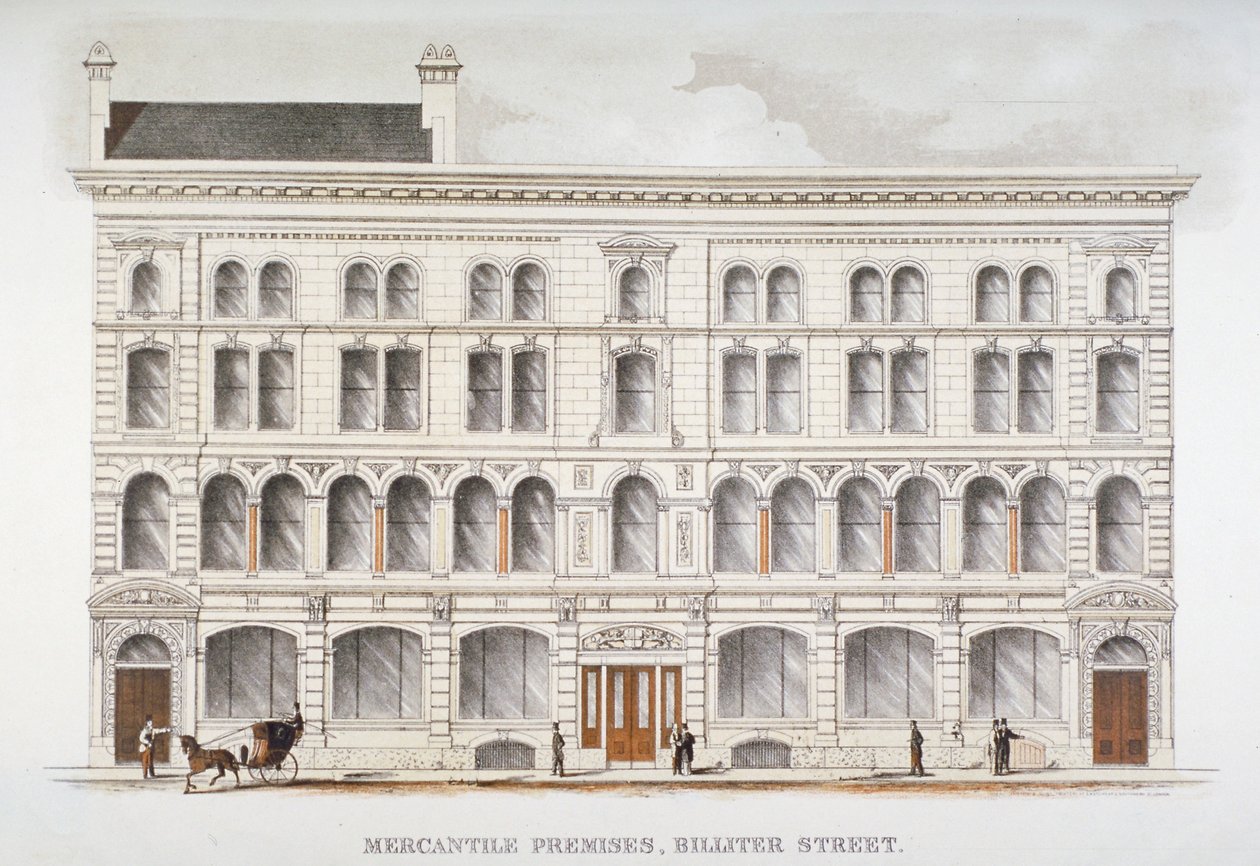 Uitzicht op handelsgebouwen, Billiter Street, City of London, 1875 door Sir Joseph Causton and Sons