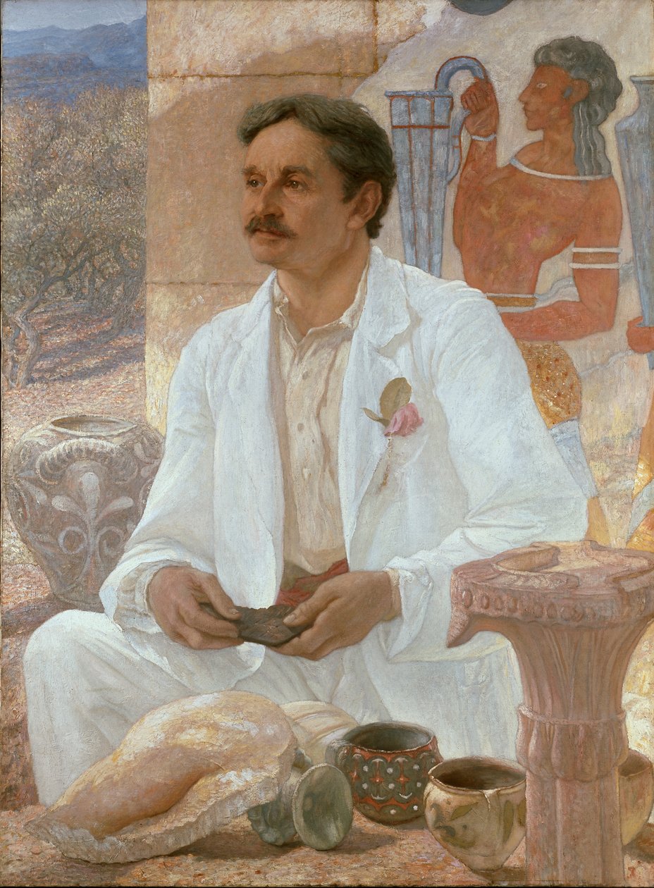 Sir Arthur Evans tussen de ruïnes van het paleis van Knossos door Sir William Blake Richmond