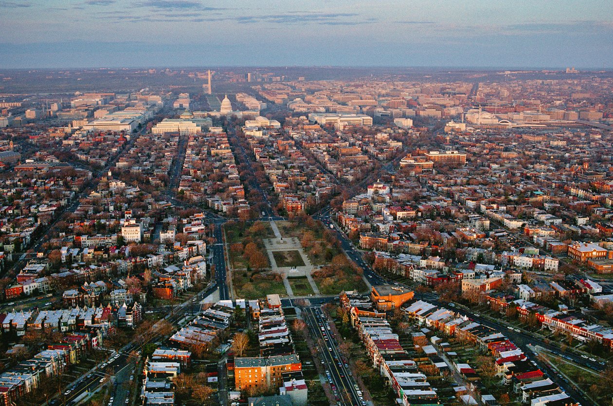 Uitzicht op de stad richting het westen naar het Capitool en het Washington Monument met Lincoln door Sisse Brimberg