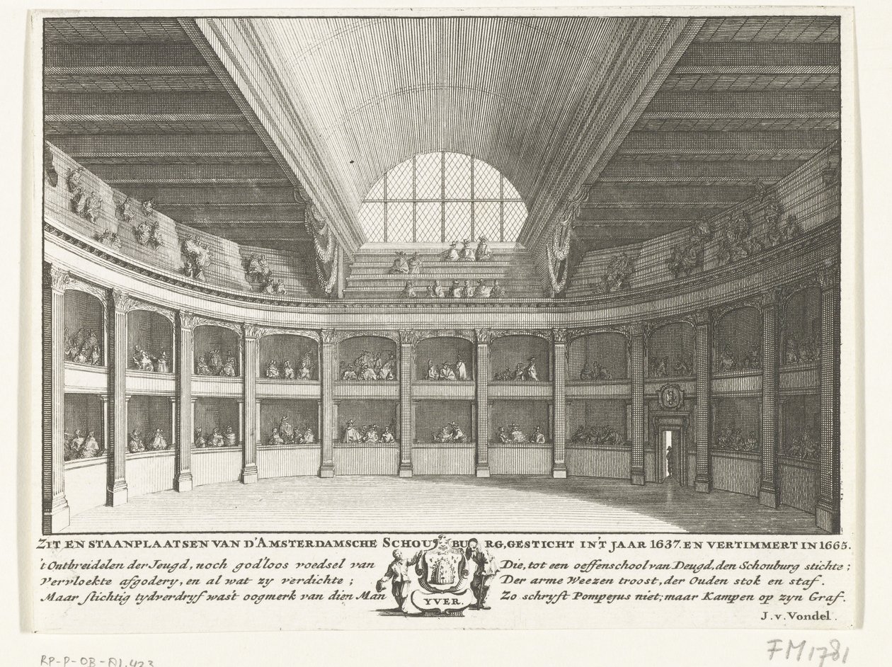 Het Theater van Jacob van Campen gezien vanaf het podium, 1658 door Solomon Savery