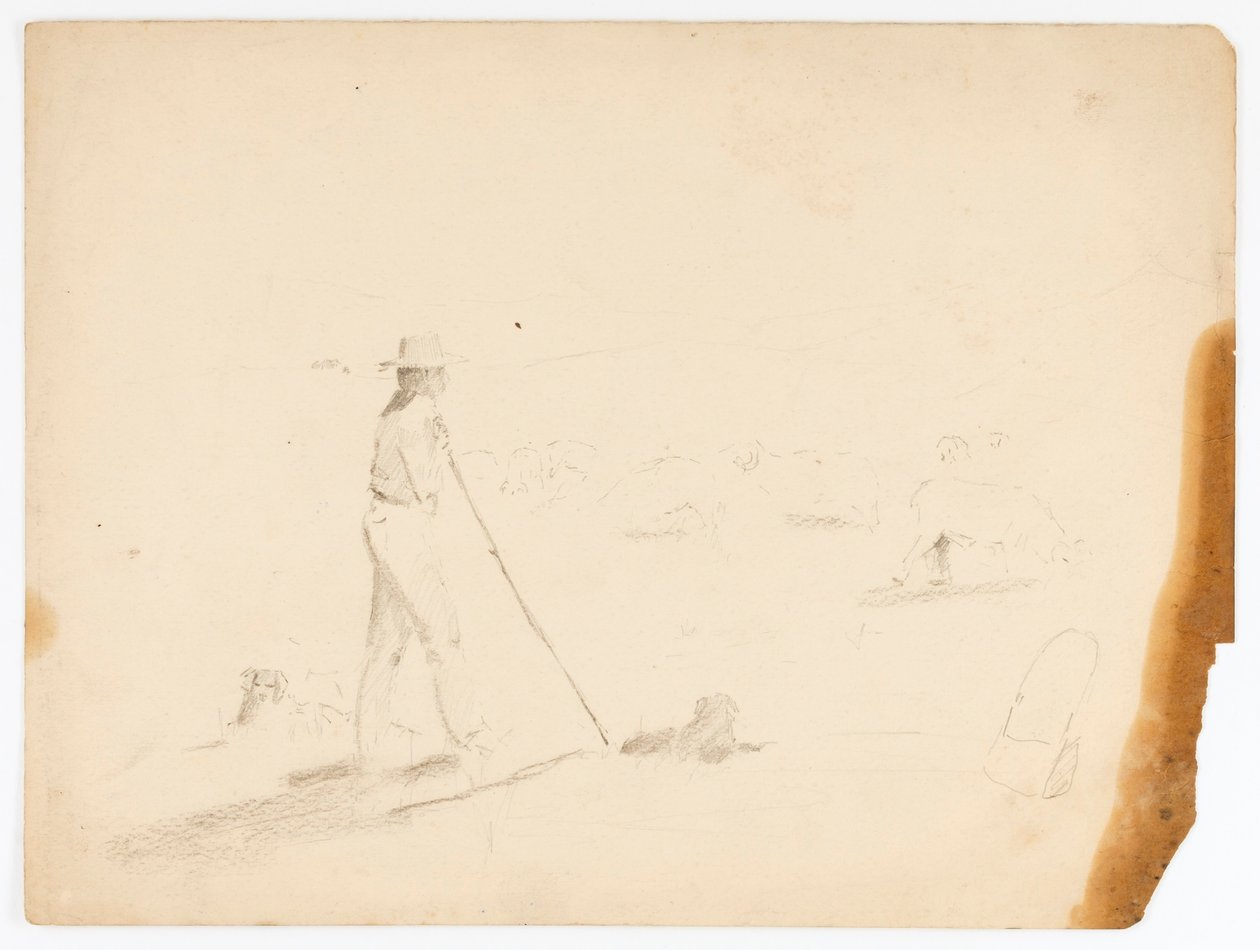 Herder en schapen door Solon H. Borglum