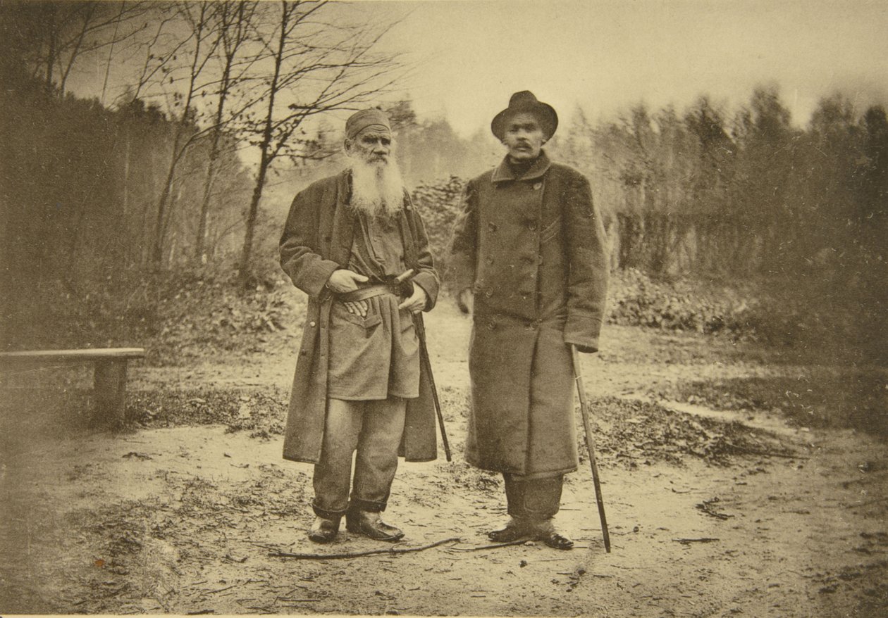 Leo Tolstoy en de auteur Maxim Gorky door Sophia Andreevna Tolstaya